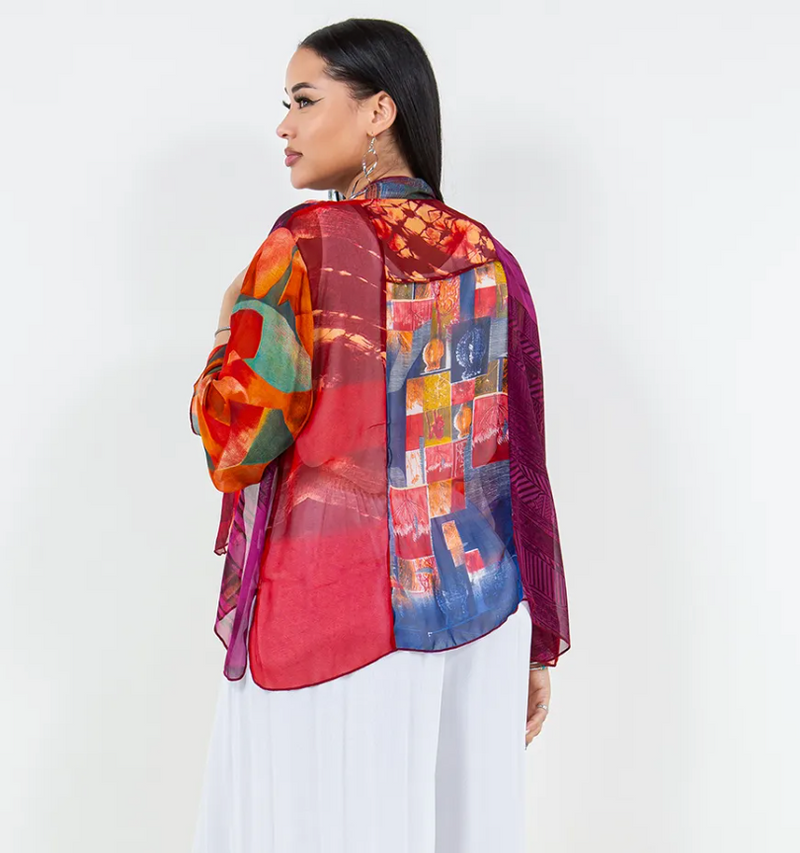 Red Patchwork Kimono Jacket