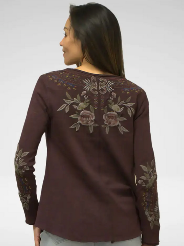 Notch Neck Embroidered Top
