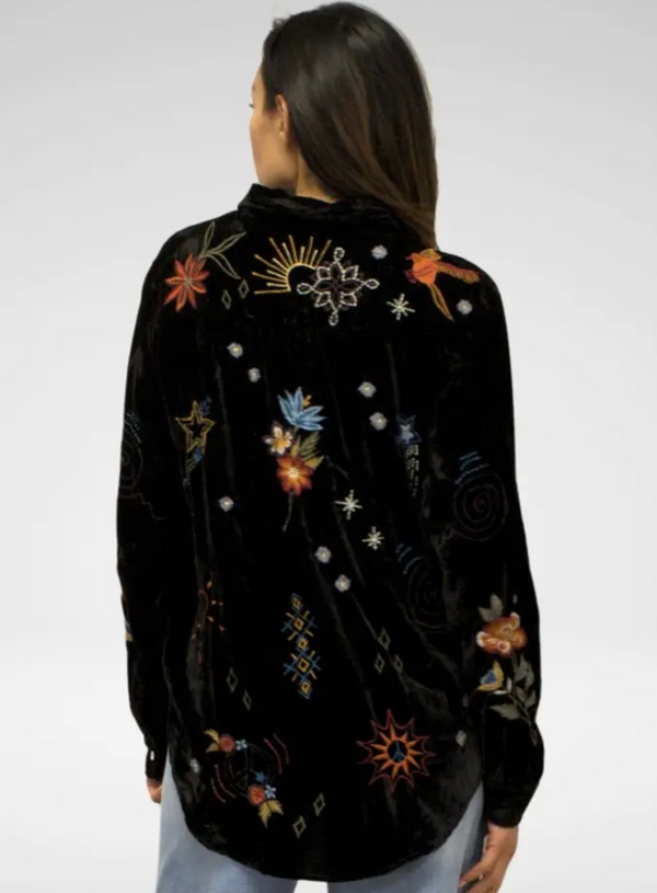 Black Button Velvet Tunic Top
