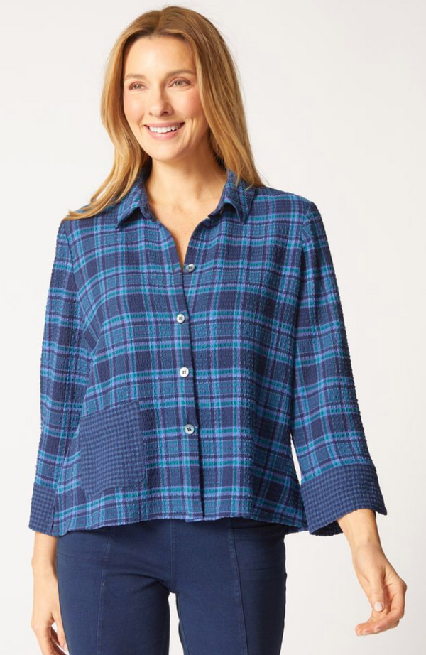 Navy Plaid One Pocket Top