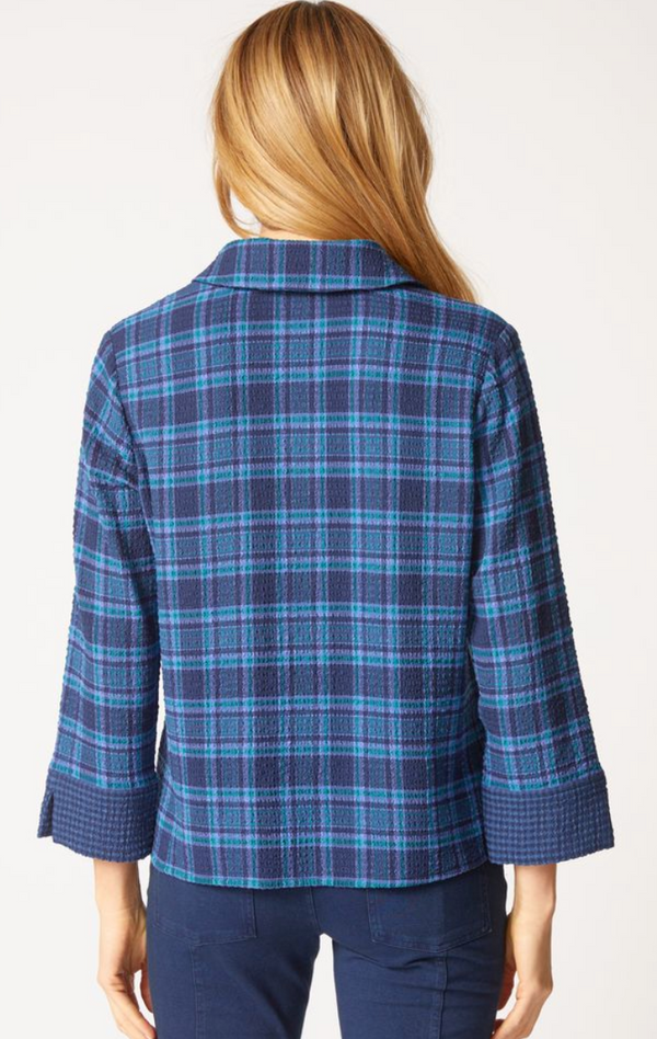 Navy Plaid One Pocket Top