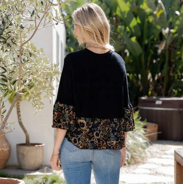 Black Sweater Knit Boho Top