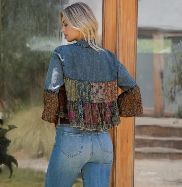 Denim Patchwork Crop Jacket