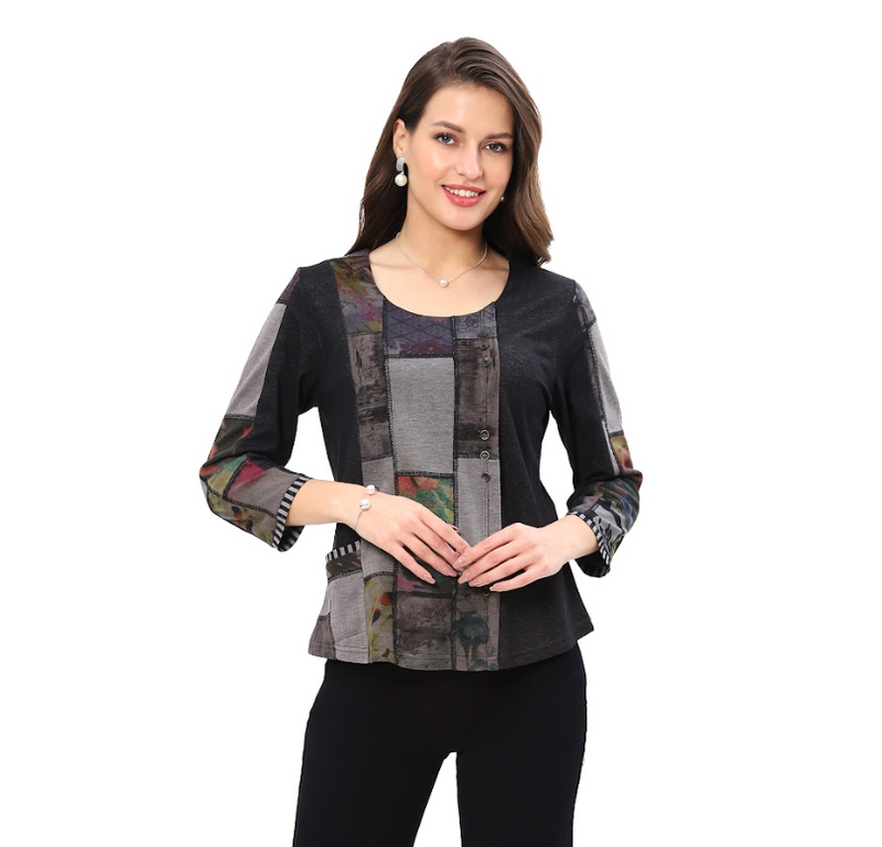 Grey Stitch Button Top