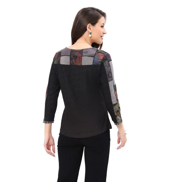 Grey Stitch Button Top