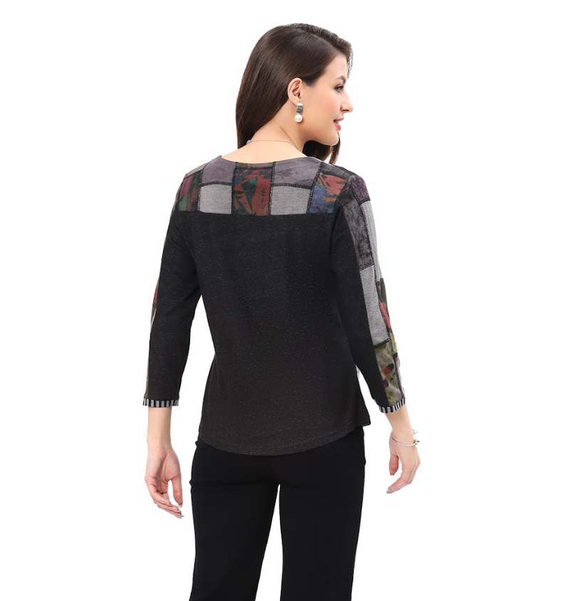 Grey Stitch Button Top