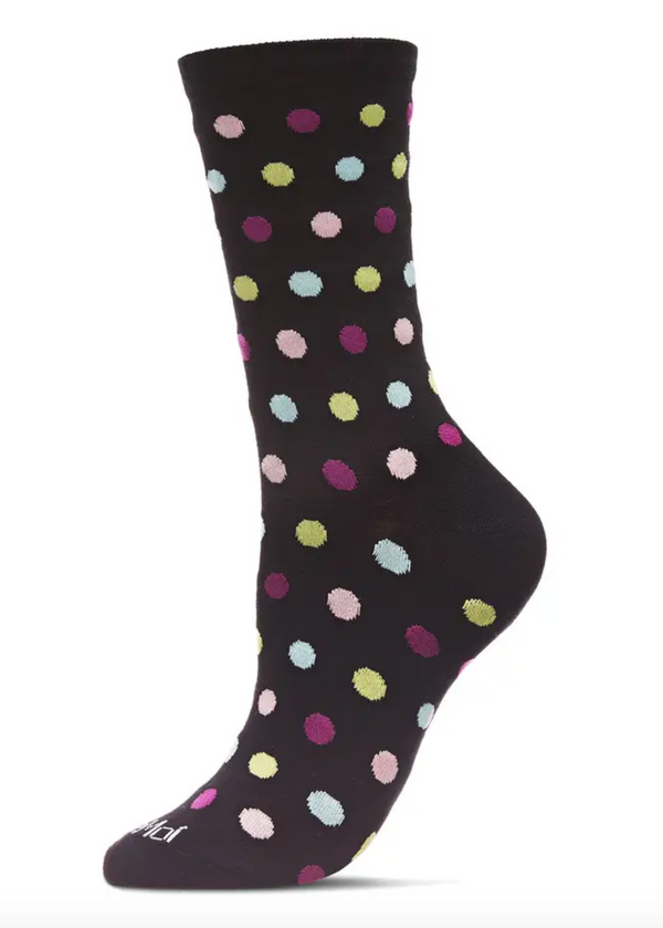 Black Polka Dot Bamboo Blend Crew Socks