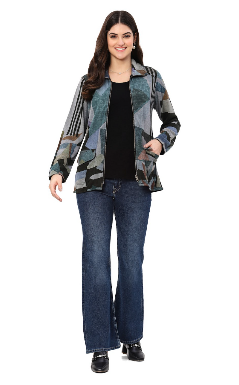 Blue Geo Reversible Zip Jacket