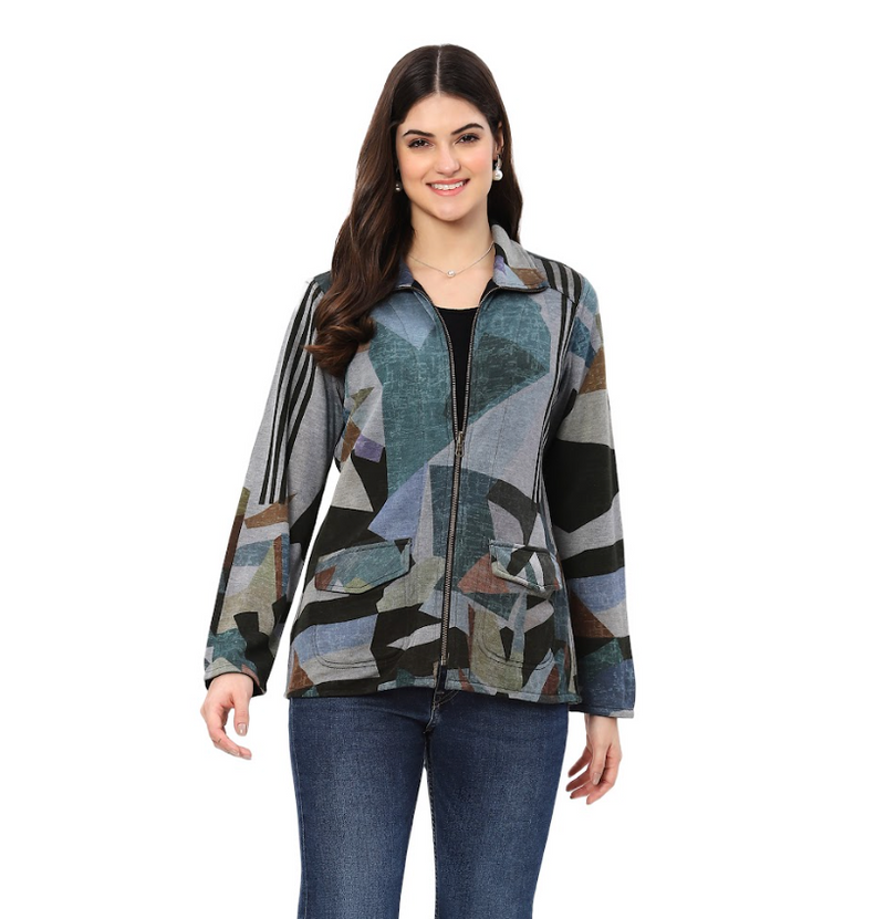 Blue Geo Reversible Zip Jacket