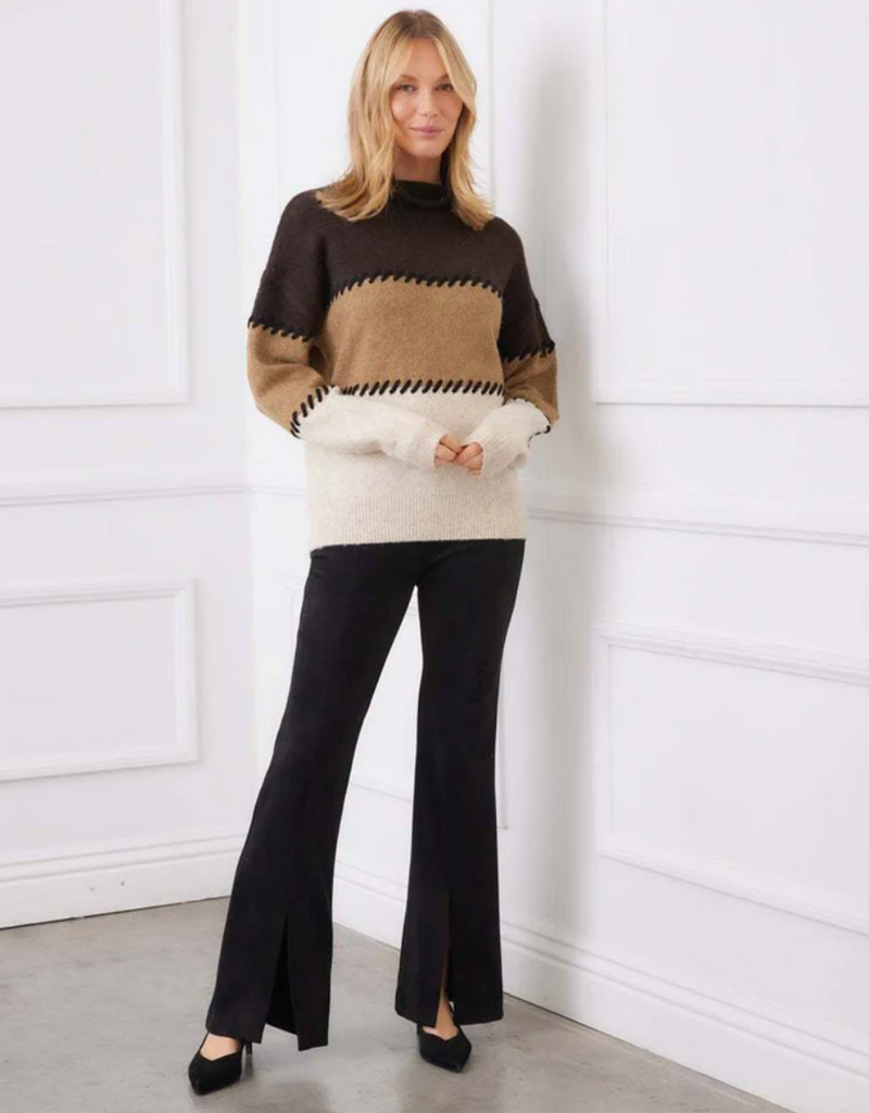 Stitch Mock Neck Colorblock Sweater