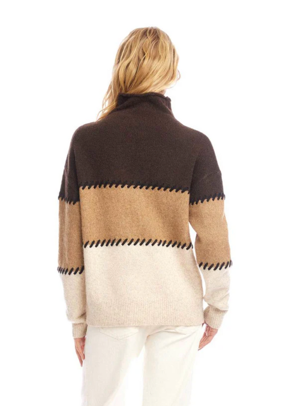 Stitch Mock Neck Colorblock Sweater