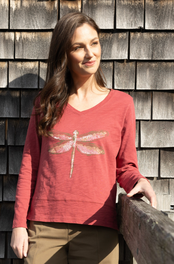 Garnet Dragonfly V-Neck Top