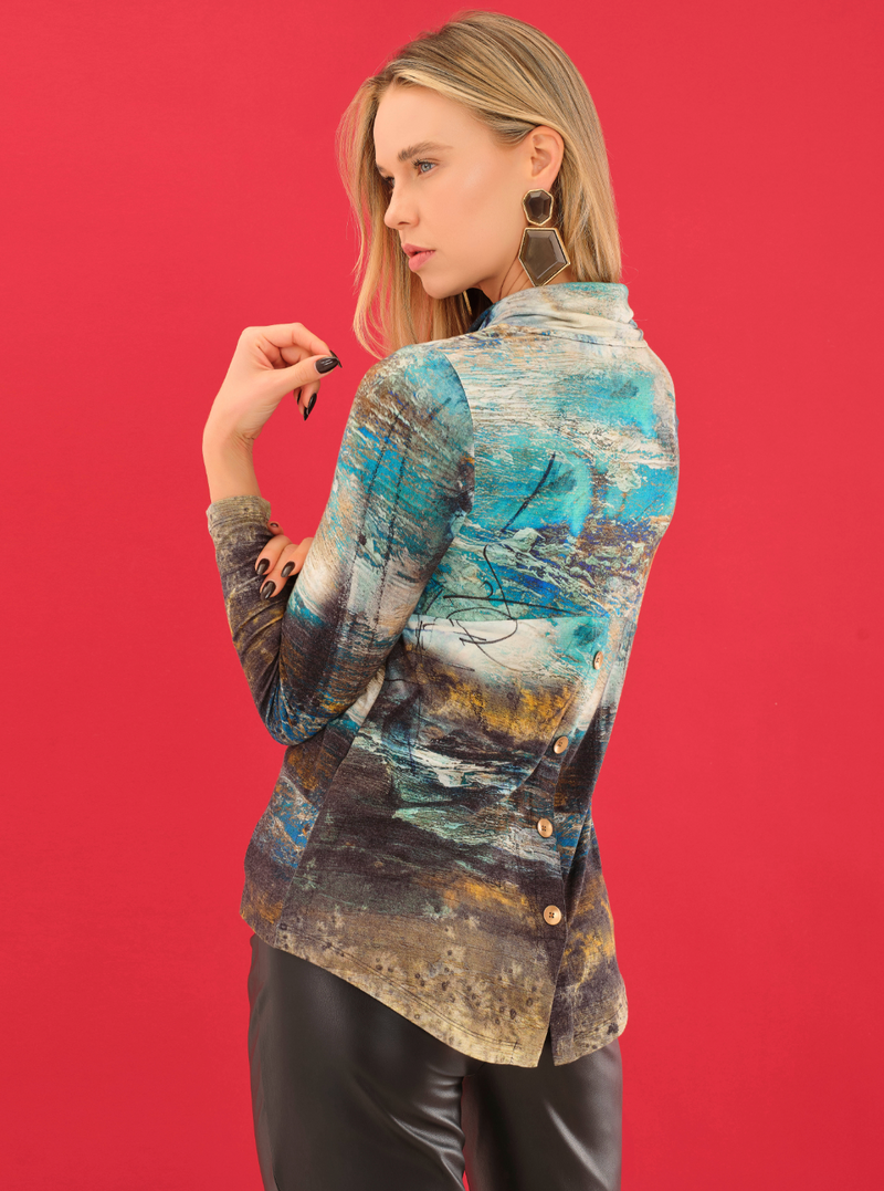 Art Cowl Neck Top