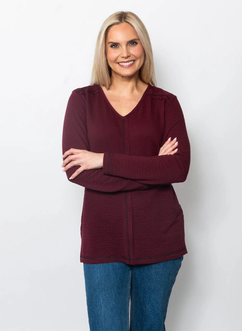 Merlot Seam V-Neck Top