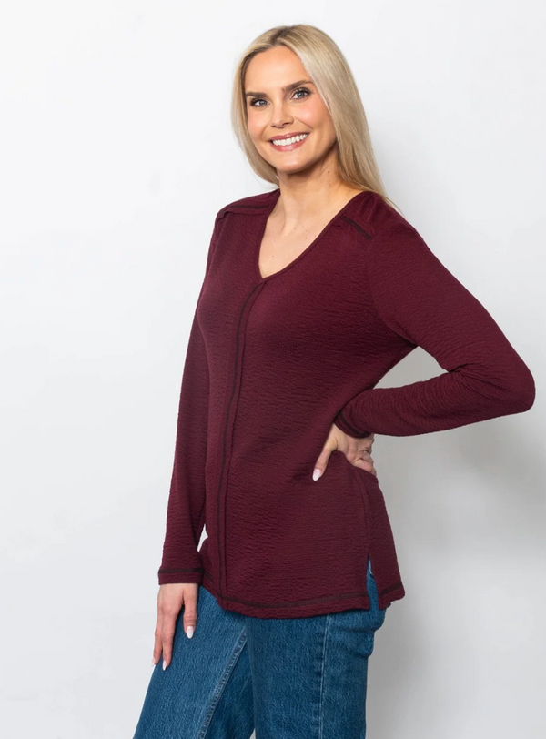 Merlot Seam V-Neck Top