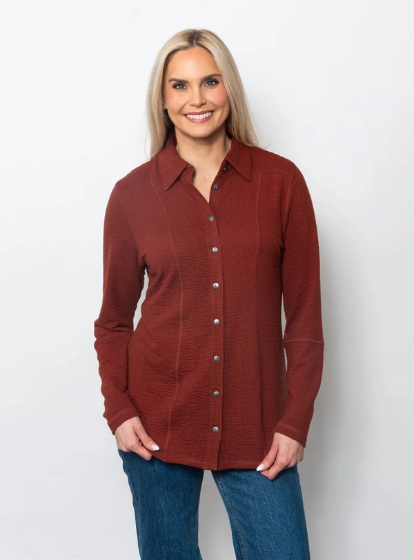 Rust Seersucker Button Shirt