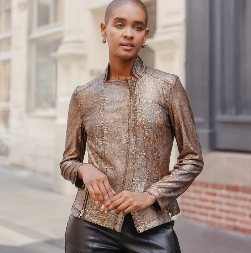 Copper Liquid Leather Zip Jacket
