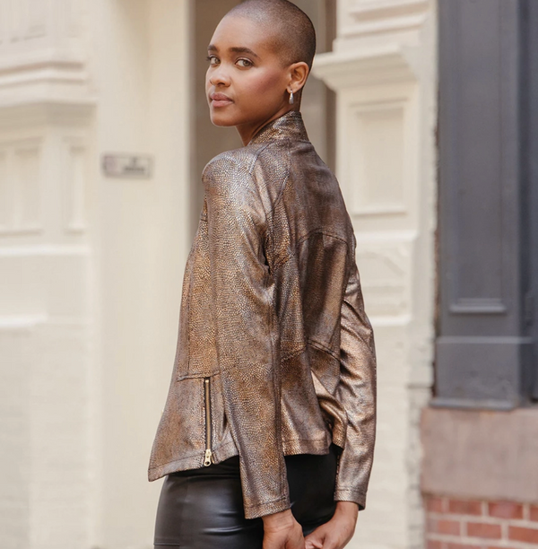 Copper Liquid Leather Zip Jacket