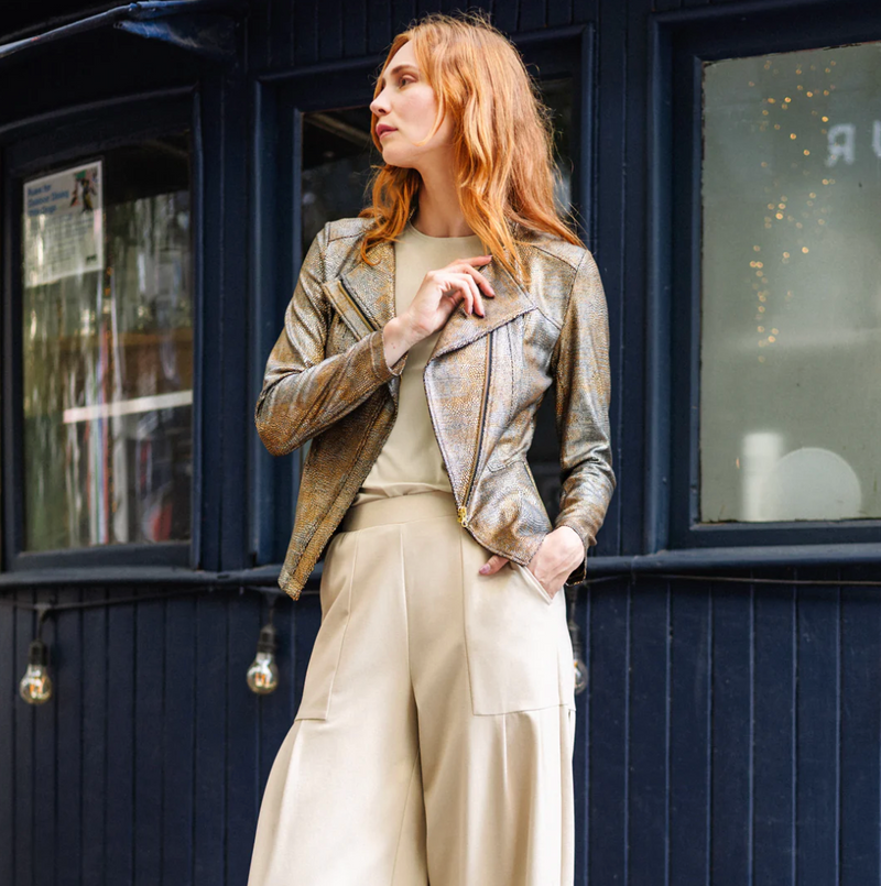 Copper Liquid Leather Zip Jacket