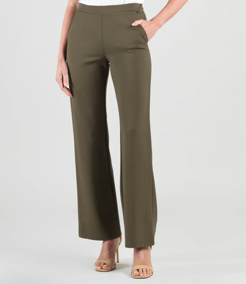 Olive Ponte Loose Leg Pocket Pant