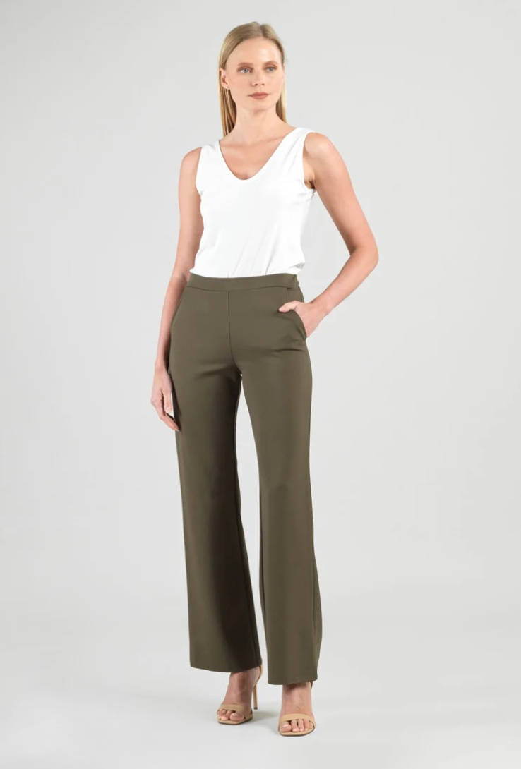 Olive Ponte Loose Leg Pocket Pant
