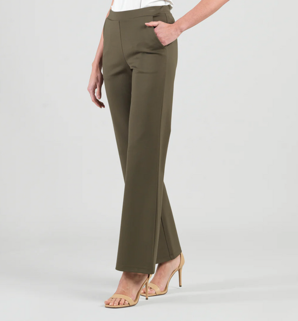 Olive Ponte Loose Leg Pocket Pant