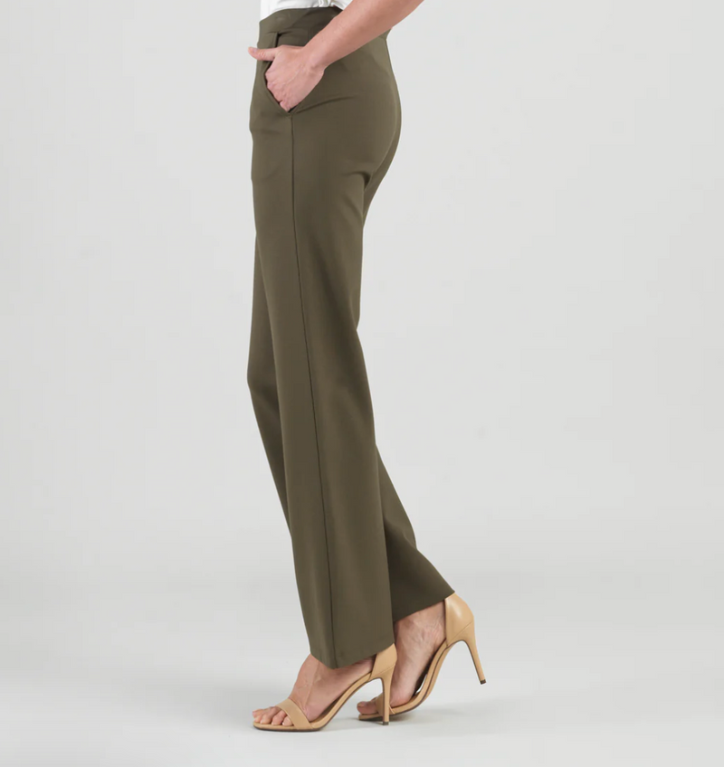 Olive Ponte Loose Leg Pocket Pant