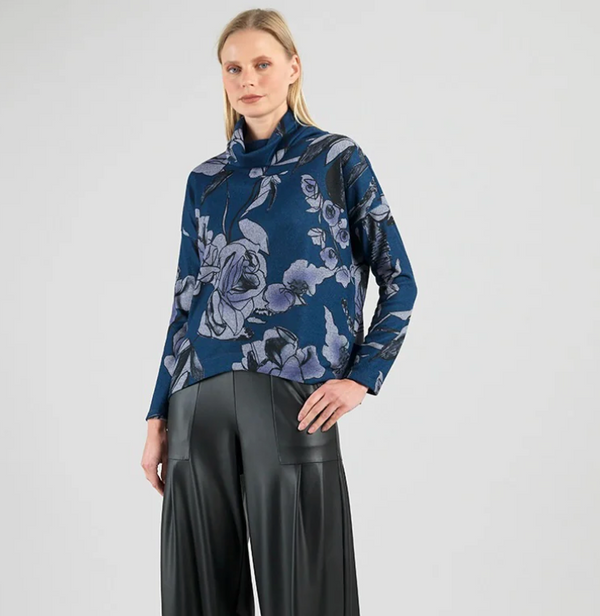 Navy Floral Sweater Top