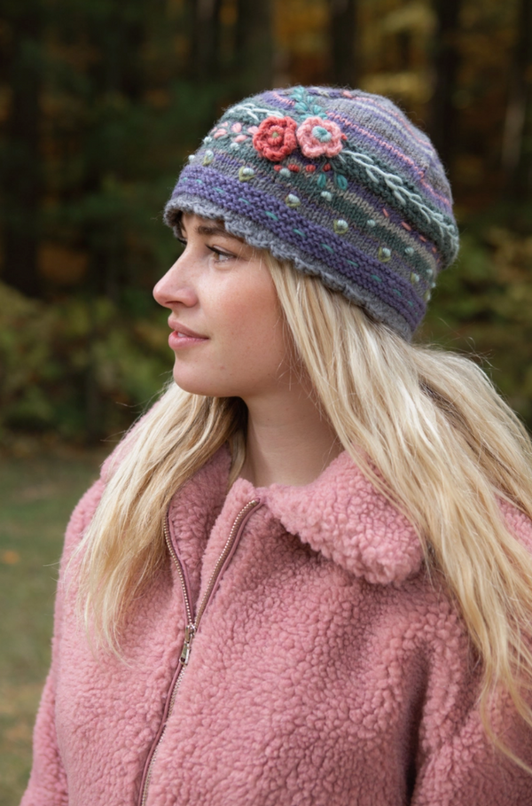 Grey Floral Beanie