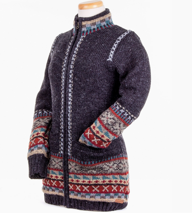 Black Nordic Wool Zip Sweater
