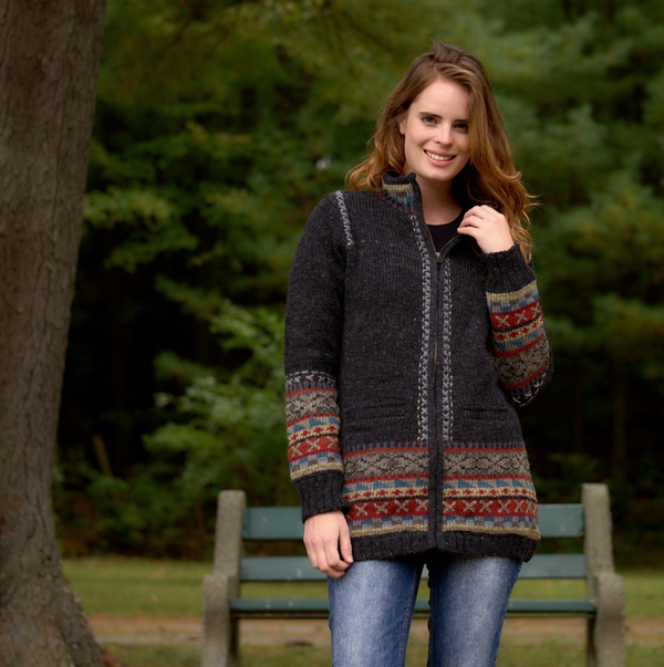 Black Nordic Wool Zip Sweater