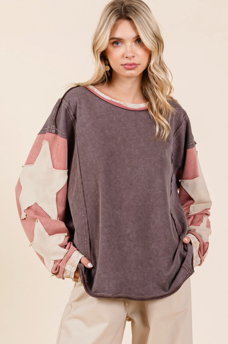 Brown Star Patch Top