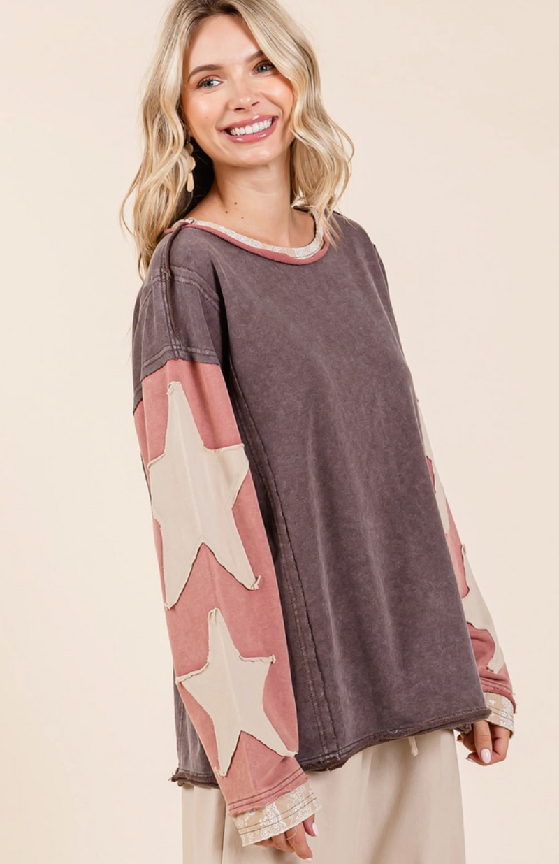 Brown Star Patch Top