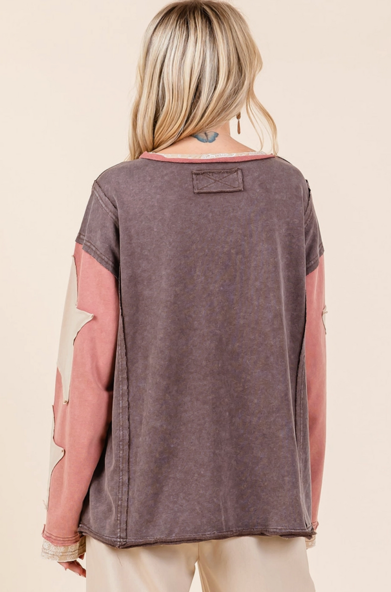 Brown Star Patch Top
