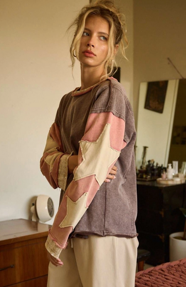 Brown Star Patch Top
