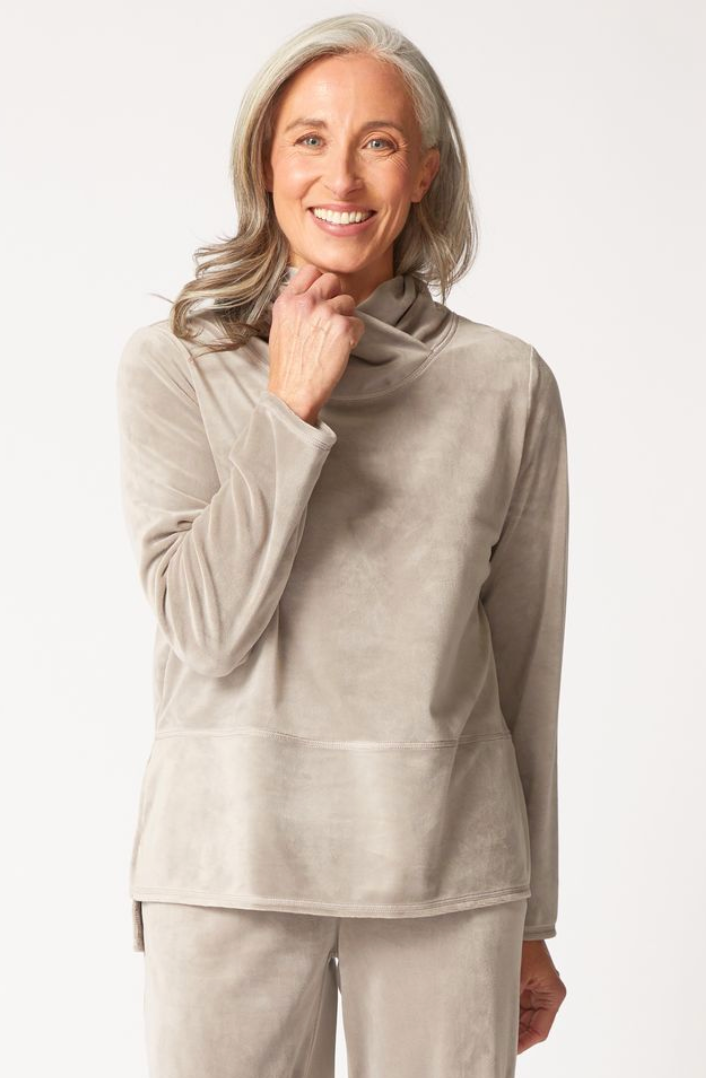 Latte Velvet Top Cowl Neck Top