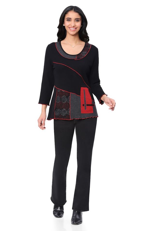 Black & Red Stitch Top