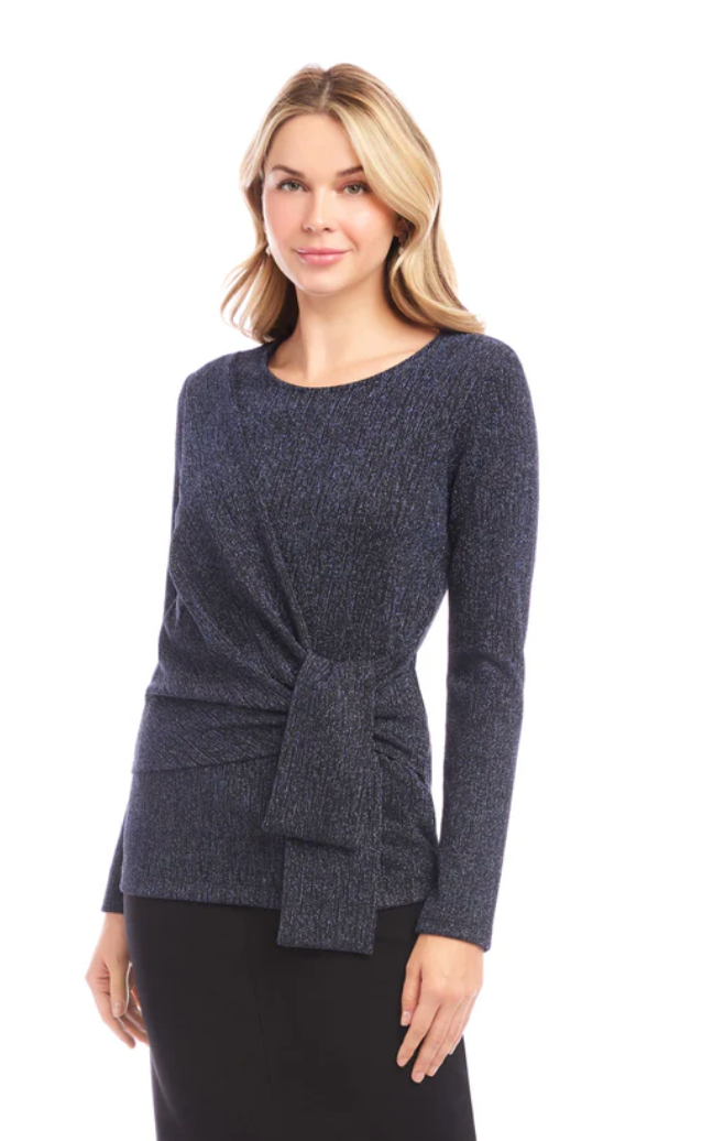 Navy Metallic Knit Side-Tie Top