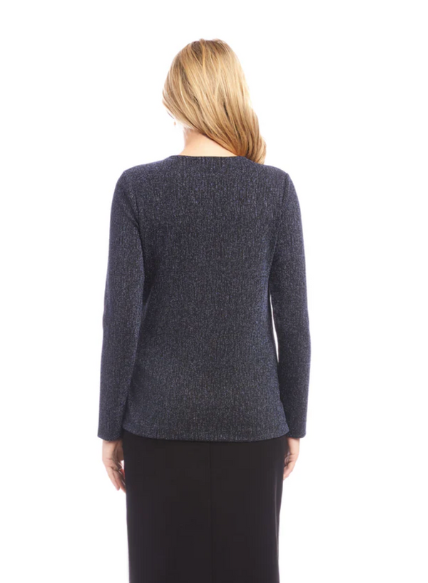 Navy Metallic Knit Side-Tie Top