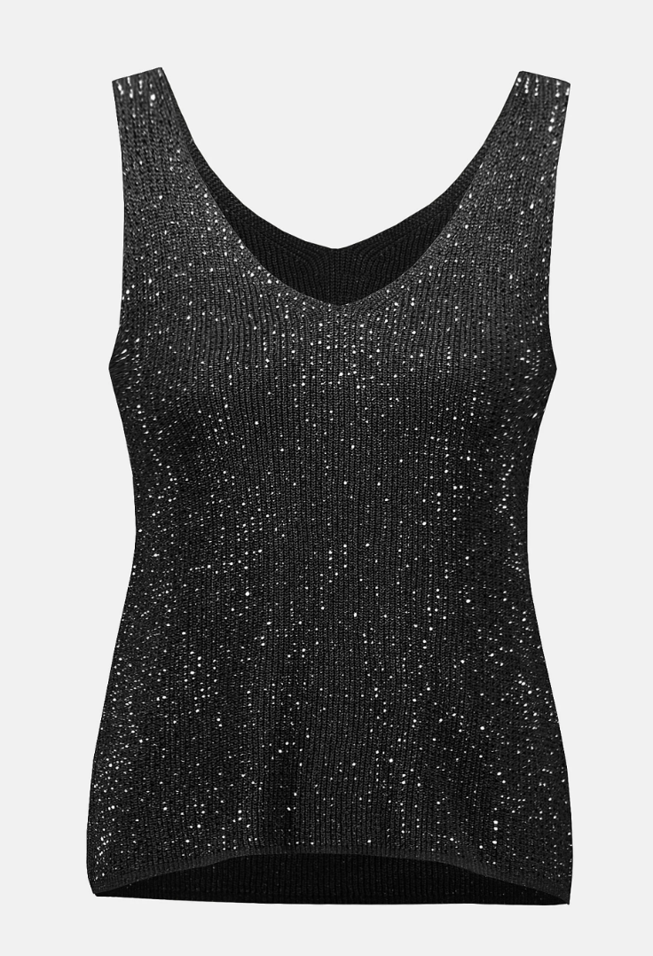 Rhinestone Black Knitted Tank