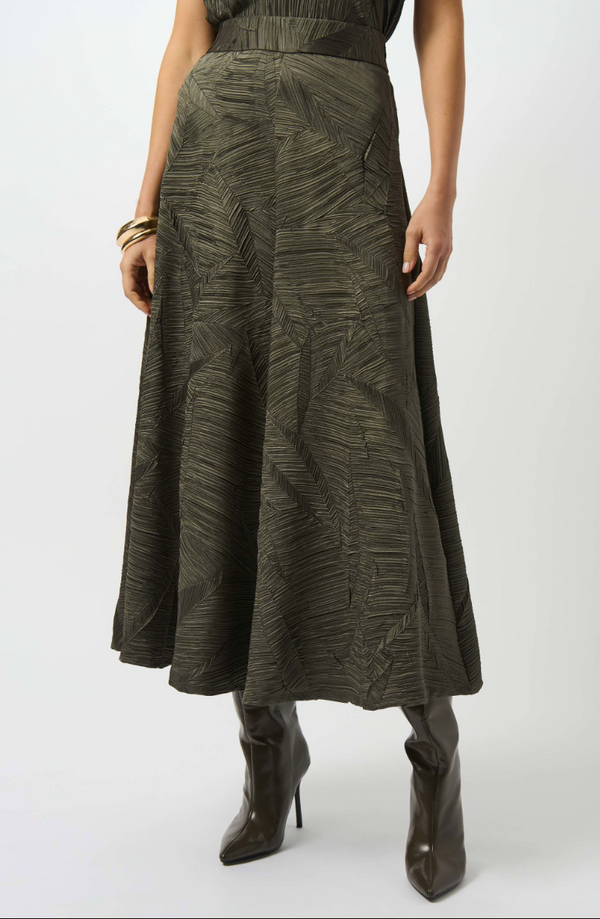 Avocado Pleated Satin Long Skirt