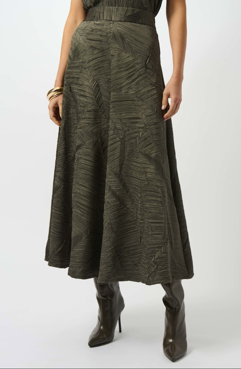 Avocado Pleated Satin Long Skirt