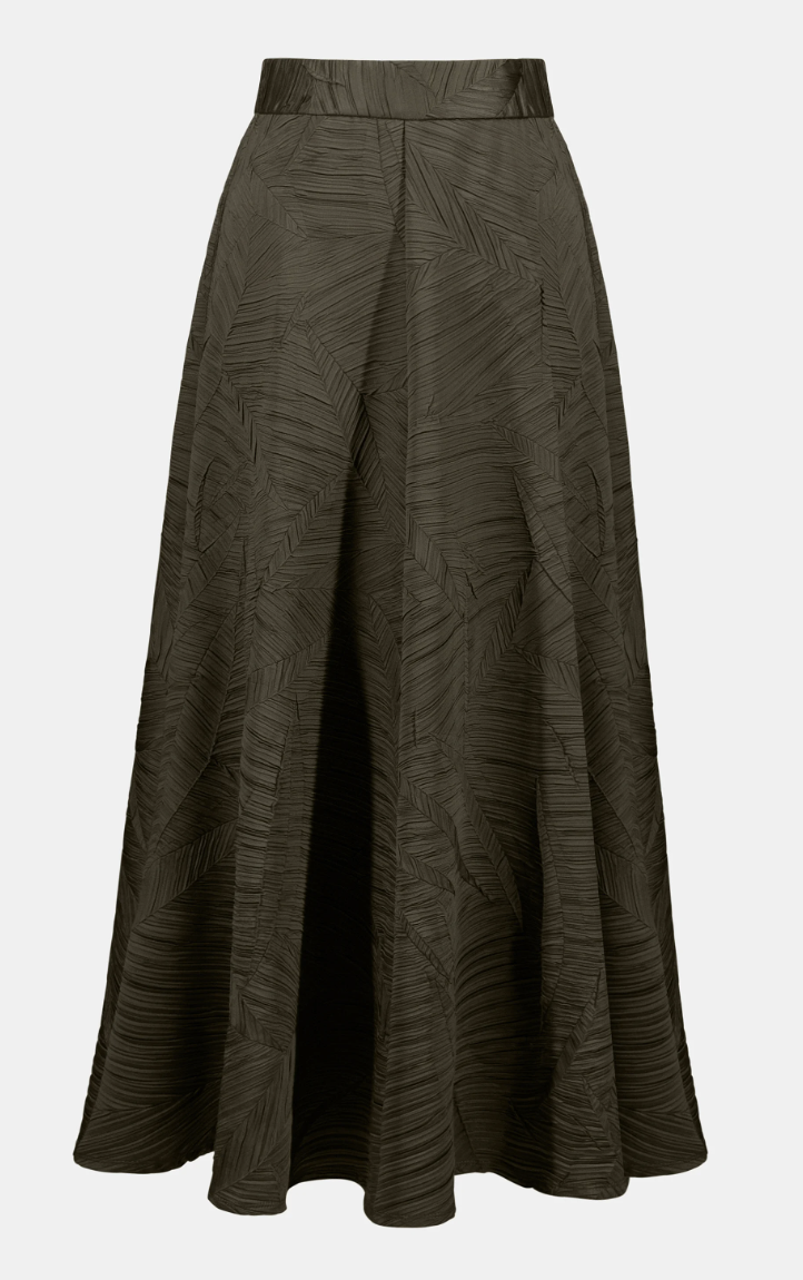 Avocado Pleated Satin Long Skirt