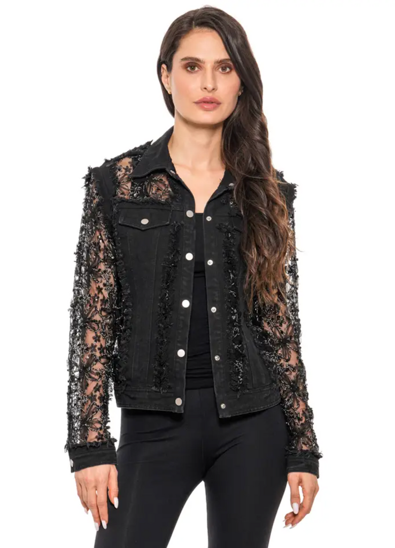 Black Denim Embroidered Jacket