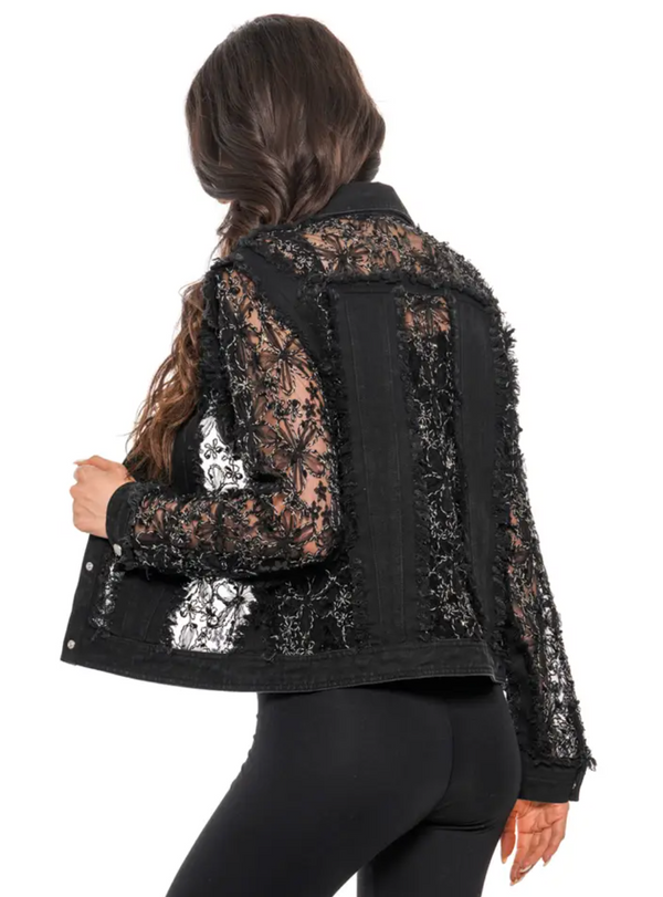 Black Denim Embroidered Jacket