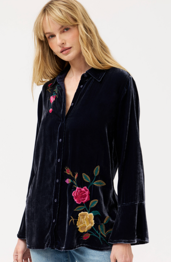 Sapphire Embroidered Velvet Blouse