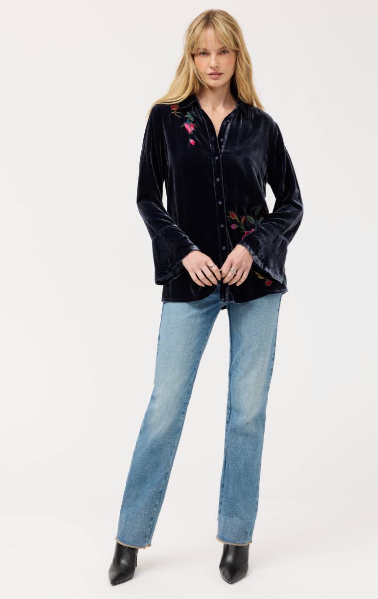 Sapphire Embroidered Velvet Blouse