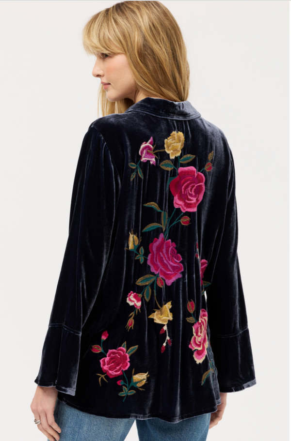 Sapphire Embroidered Velvet Blouse