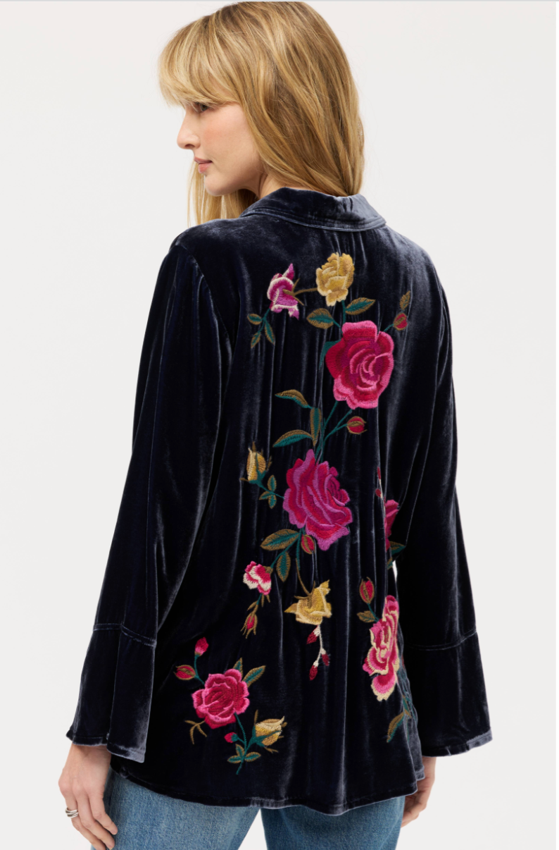Sapphire Embroidered Velvet Blouse