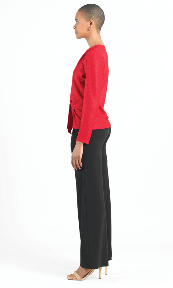 Red V-Neck Center Front Tie Top